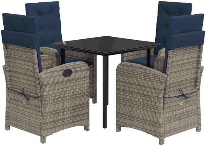 Backyard Furniture Patio Conversation Sets Outdoor Seating 5 Piece Patio Dining Set with Cushions Gray Poly Rattan Suitable for Gardens, Balconies, Decks