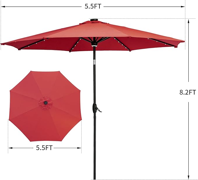 GDY 10Ft Patio Umbrella, Table Umbrella with 40 LED Lights, Outdoor Umbrellas for Patio, with Tilt and Crank, Center Light, for Garden, Deck, Backyard, Pool, and Beach.