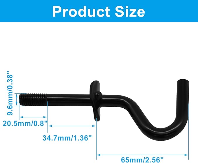 2Pcs Heavy Duty Replacement Hooks Holding Hammock, 3/8 Inch Diameter, Fits 1-1/4 to 2 Inch Long Holes on Hammock Stands, Black