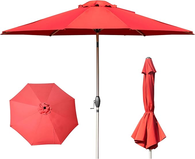 Domi 10FT Patio Umbrella, Outdoor Table Umbrella with Aluminum Pole, UV Protection Waterproof Market Sun Umbrella with Push Button Tilt and Crank for Garden, Deck, Backyard, Pool (Brick Red)