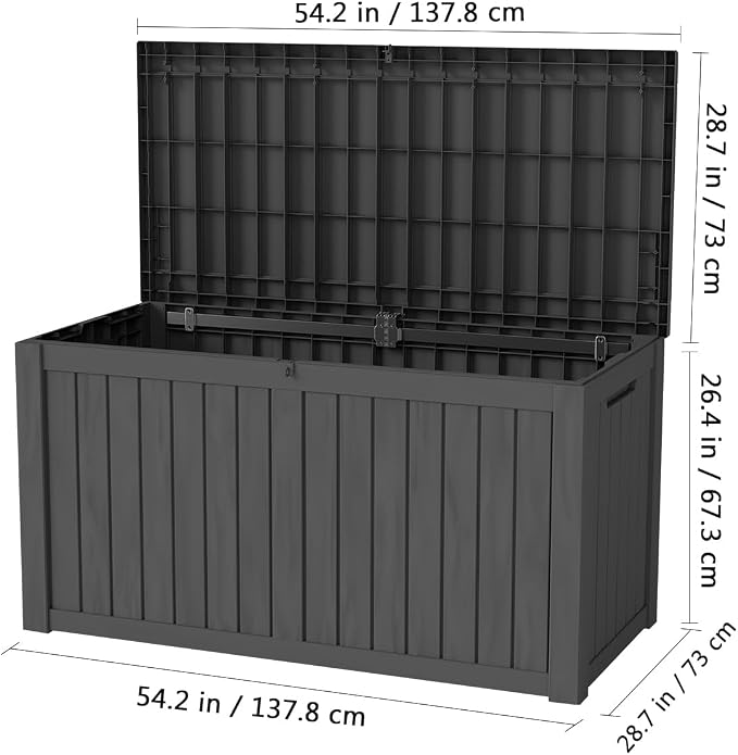 FEFLO 150 Gallon Waterproof Resin Deck Box, Heavy-Duty Outdoor Storage Box | Lockable Lid & UV-Resistant Patio Storage Chest for Garden Tools, Pool Accessories, Package Delivery, Toys, Furniture