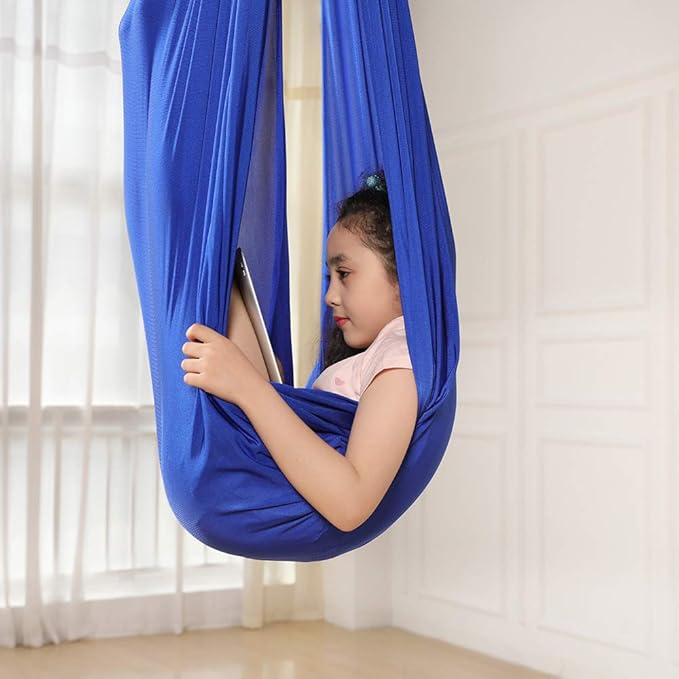 Yoga Swing for Kids Hammock Children Hangin Indoor Outdoor Autism Aspergers,ADHD Kids Hangin Therapy Swing 110inch x 39inch (Hardware Included) Sapphire