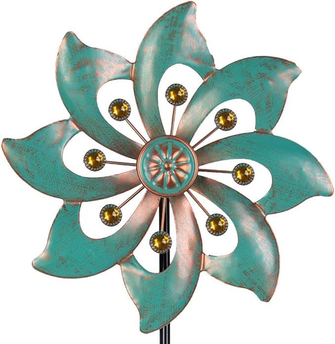VEWOGARDEN Single-Blade Wind Spinner, Outdoor Metal Wind Spinner with Floral Design for Yard, Garden, Lawn Decor, 10 Inch, 2 Pack