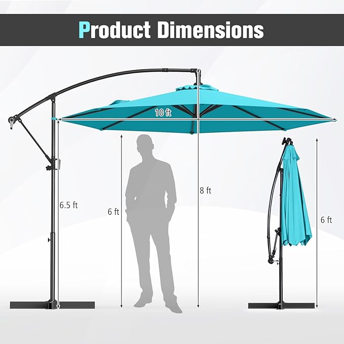 Tangkula 10 FT Patio Offset Umbrella, Hanging Cantilever Umbrella w/X-shaped Base & 360° Rotation, Smooth Crank Handle, Vented Top, Outdoor Market Umbrella for Backyard, Deck (Turquoise)