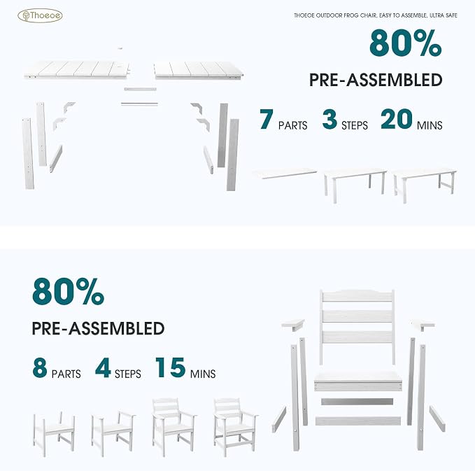 THOEOE Outdoor Dining Chair Set of 2, Patio Dining Chairs with Arms, All-Weather HDPE Outdoor Chairs for Garden, Poolside, Deck, White