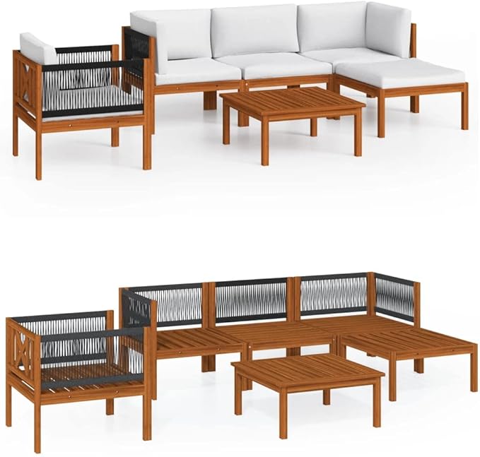 Patio Lounge Set with Cushions,Outdoor Patio Furniture,Outdoor Chat Conversation Set,for Patio,Backyard,Garden,Outdoor,6 Piece Cream Solid Acacia Wood