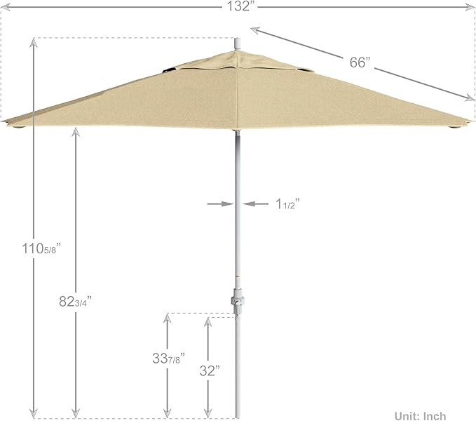 California Umbrella 11Ft Premium Sunbrella Patio Umbrella, Hand-Crank, Tilt-Collar, White Frame, Beige Fabric