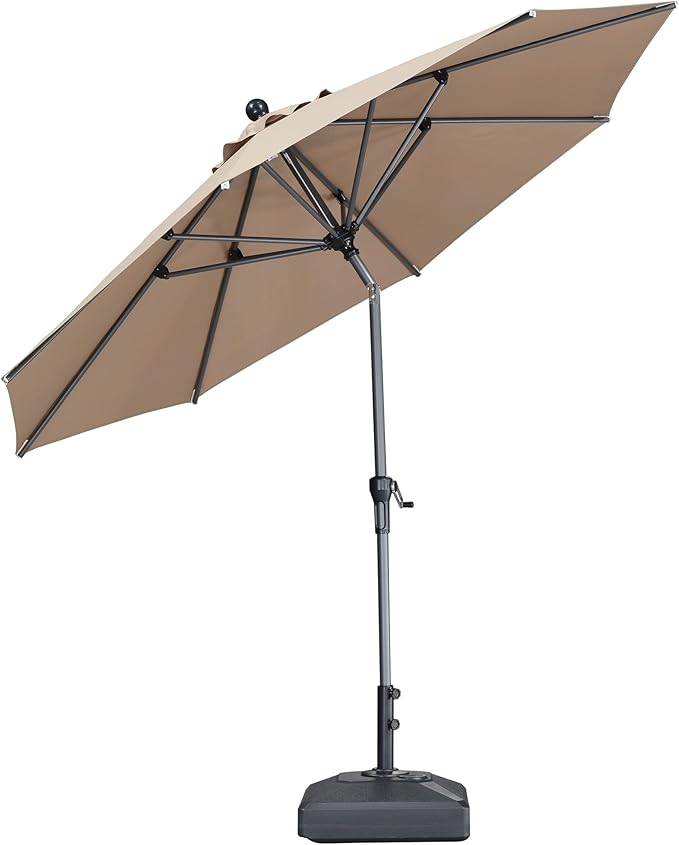 PURPLE LEAF 9' Round Patio Umbrella Outdoor Table Umbrella Aluminum Frame Market Umbrella Sun Umbrella with 8 Sturdy Ribs Tilt for Garden Deck Lawn Pool Taupe