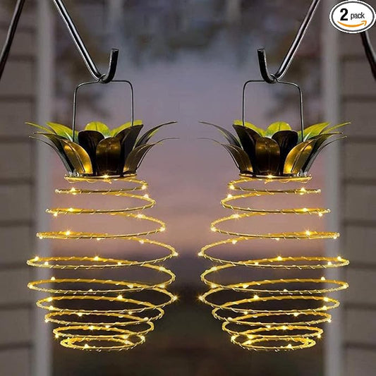 JHPGEOE 2 Pack Outdoor Solar Hanging Lantern Lights - 60LED Waterproof Solar Pineapple Light Outdoor for Garden,Yard Porch Lawn Backyard Landscape Pathway Patio Outside Gardening