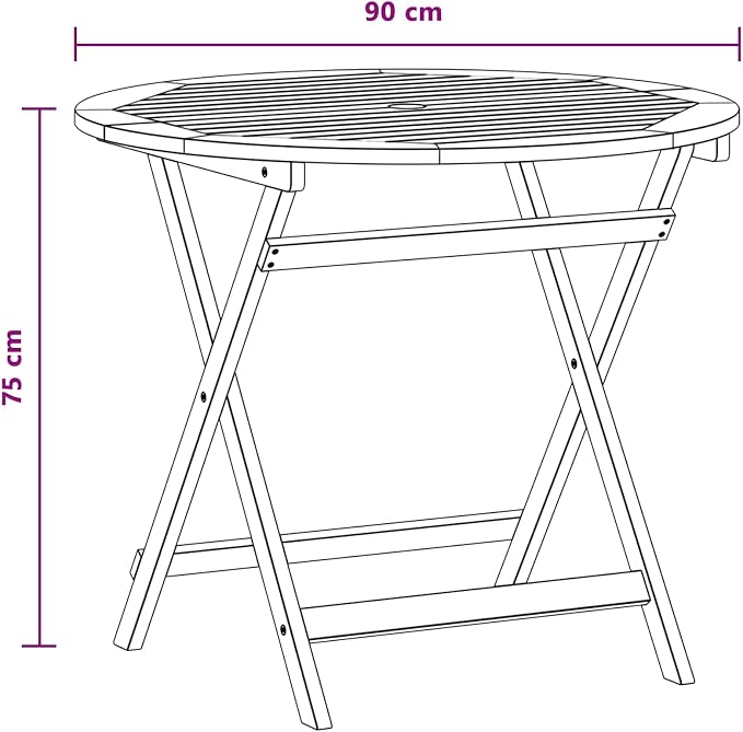 Round Folding Garden Table with Parasol Hole, 35.43 x 29.53 in, Brown, Solid Eucalyptus Wood Frame, Outdoor Patio Dining Table