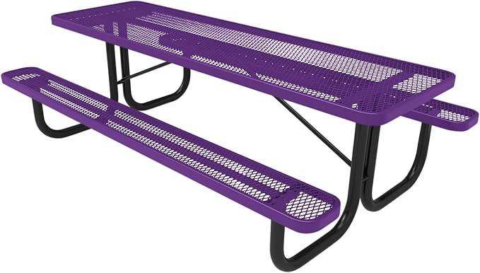 COATEDOUTDOORFURNITURE Heavy-Duty Portable Outdoor Picnic Table, Thermoplastic Coated Expanded Metal Commercial-Grade Patio Dining Furniture Made in America (8ft Rectangular, Purple)