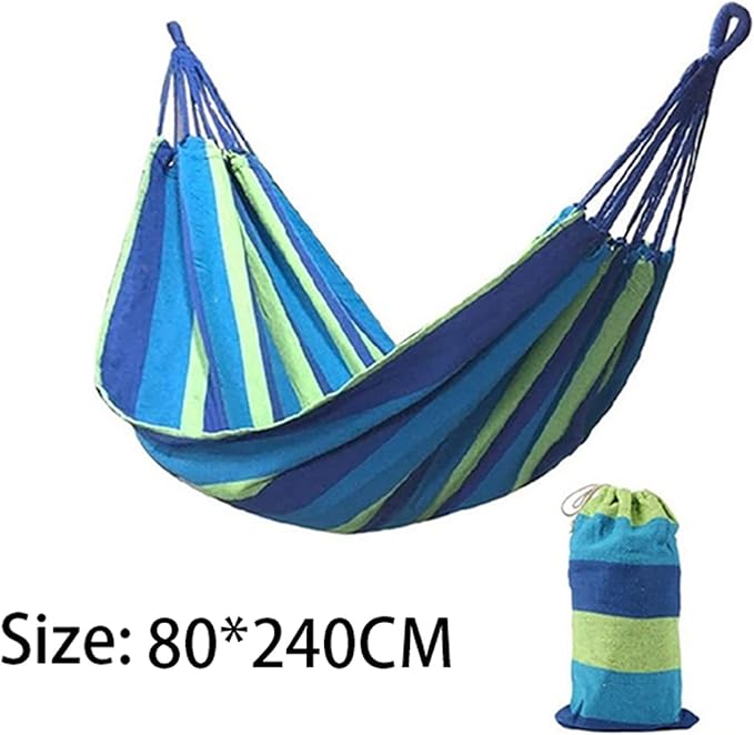 NOBRIM Camping Hammock Portable Hammock Swing Canvas Stripe Hammock Thickened Anti Rollover Chair for Outdoor Indoor Backpacking Travel
