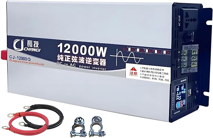 Upgraded high Power 6000W 8000W 10000W 12000W 16000W Pure Sine Wave Power Inverter 12V 24V 48V DC to 110V 220V AC Converter with LED Display for Car/RV Home Solar System(12000W,48vto220V)