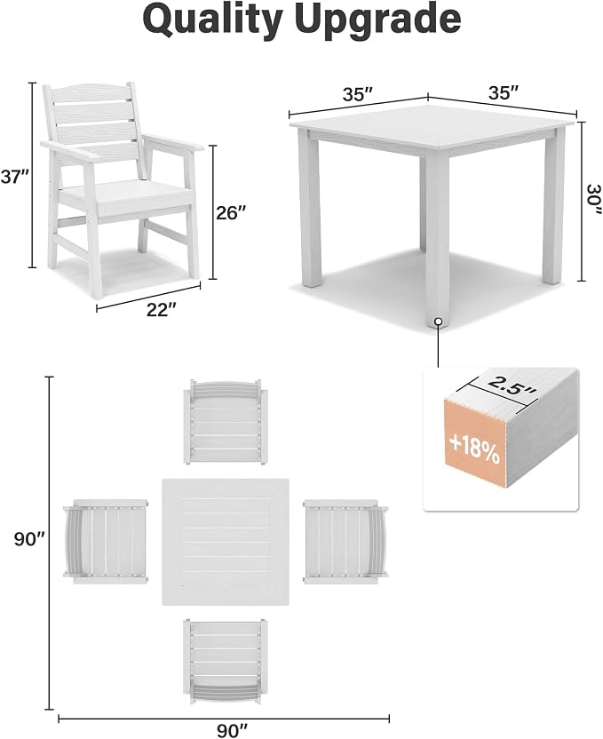 YEFU HIPS Patio Dining Set for 6: 8-Piece Outdoor Table and Chairs with Aluminum Frame - All-Weather Patio Dining Sets Modern Outside Furniture with Metal Aluminum Frame for Family in Deck/Pool White