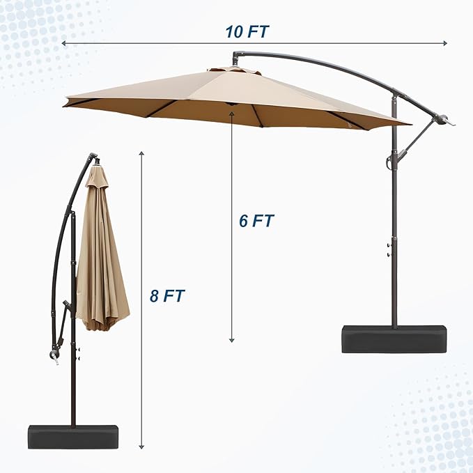 BPS 10ft Patio Umbrella with Base Included, Outdoor Offset Cantilever Umbrella with Easy Tilt Adjustment, UV-Blocking Polyester Shade, 8 Ribs for Backyard, Poolside, Lawn and Garden