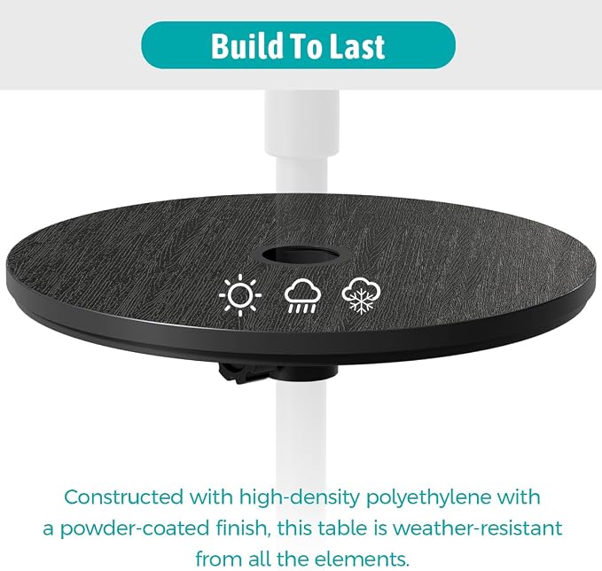 Patio Umbrella Table Tray with 1.5" Hole, Plastic Outdoor Side Table with Adjustable Knob, All-Weather, for Poolside, Backyard, Deck, 2pcs, Black