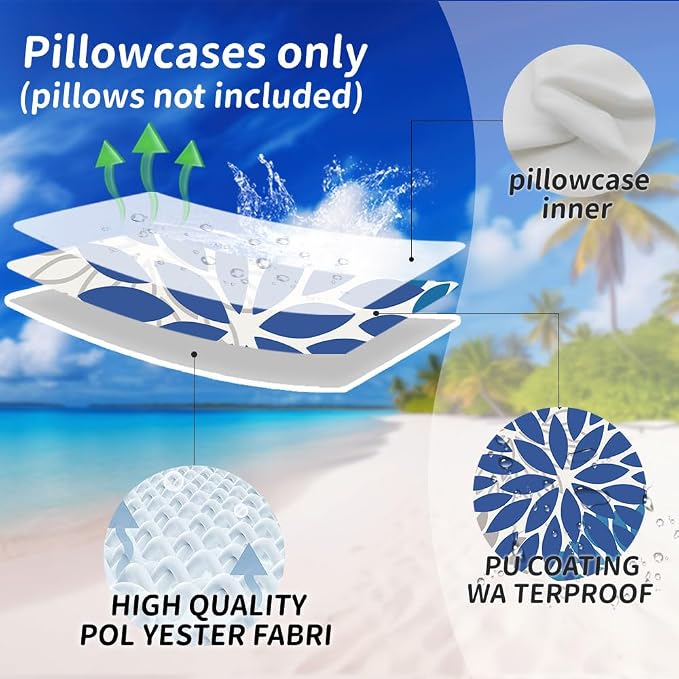 DFXSZ Outdoor Waterproof Pillow Covers 16x16 Set of 2 DarkLight Blue Flower | Spring Summer Waterproof Flower Throw Pillowcases（No Inserts）Outdoor Decor for Patio Funiture Garden Polyester Covers