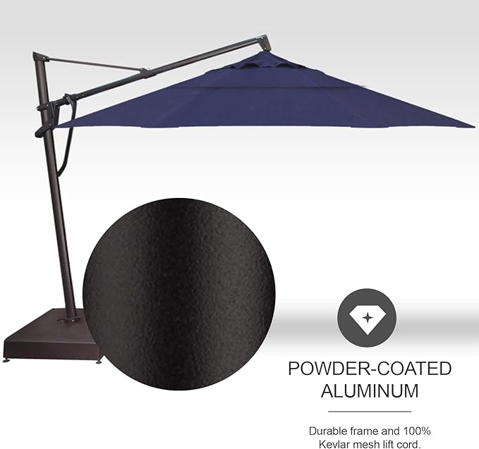 Treasure Garden AKZ PLUS Cantilever Umbrella 13' Sunbrella Spectrum Indigo Canopy and Black Frame with Stationary Base