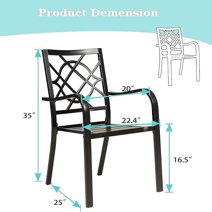 2 Pieces Outdoor Dining Chairs, Patio Bistro Wrought Iron Stackable Chairs with Armrest for Garden, Porch, Backyard, Black - Supports 250 lbs