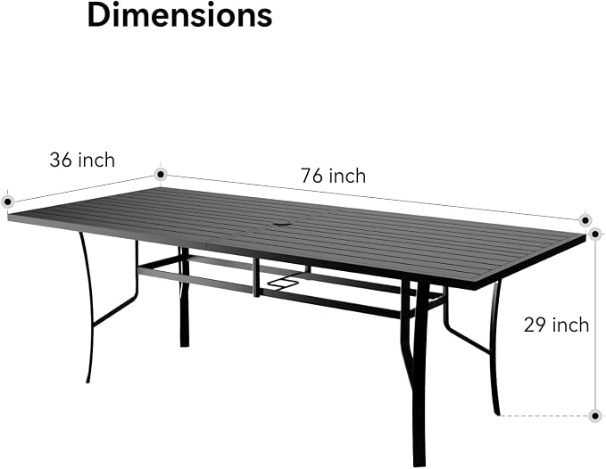 9 Pieces Outdoor Dining Table 76"x36"+ 8 Patio Dining Chair Set, Rectangle Patio Dining Table and Chairs with Stable Metal Frame for Garden, Backyard, Umbrella Hole Design, Suitable for 8 People