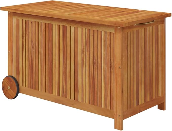 REWIS Patio Storage Box with Wheels Outdoor Storage Bench Outdoor Storage Cabinet Deck Storage Box 35.4"x19.7"x22.8" Solid Wood Acacia