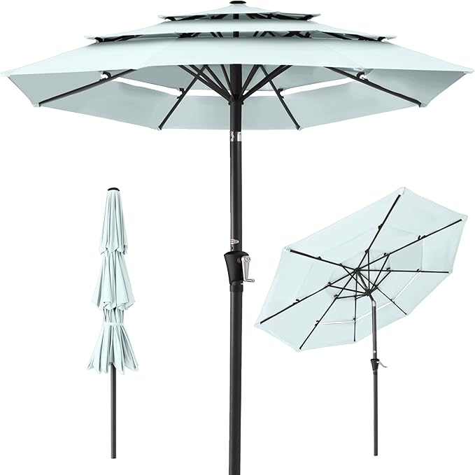 Best Choice Products 10ft 3-Tier Market Patio Umbrella, Outdoor Sun Shade with Tilt, Crank Lift, 8 Ribs for Backyard, Deck, Poolside