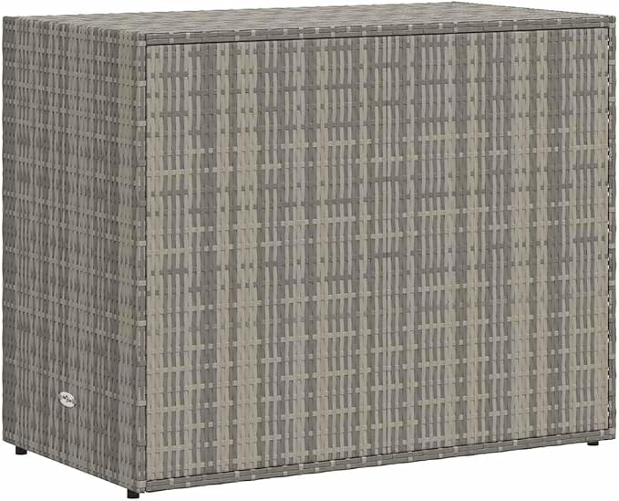 Outdoor Garden Storage Cabinet, Grey Poly Rattan Patio Deck Box with Double Doors, Large Tool Organizer for Balcony Terrace and Backyard, 39.4 x 39.4 x 31.5 in