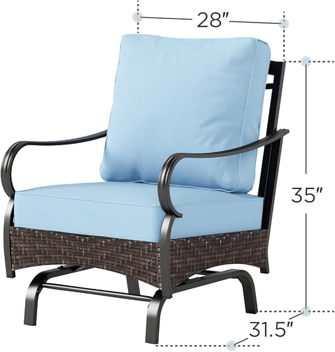 PHI VILLA Rocking Patio Sofa Chairs - 2 PCS Outdoor Rocking Armchairs, Patio Seating with High Back Deep Seat for Porch Deck Balcony