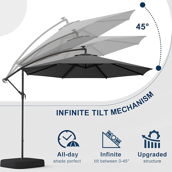 10FT Patio Umbrella with Base Included, Outdoor Offset Cantilever Umbrella, Infinite Tilt, UV Protection for Backyard, Lawn, Garden & Pool