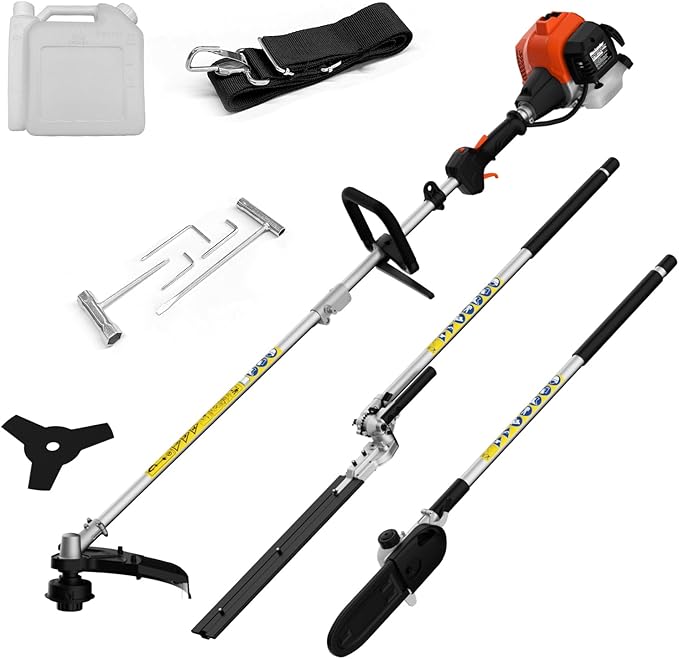 MAXLANDER 26cc Gas Weed Wacker, 4-in-1 Multi Garden Tools, String Trimmer 17", Pole Saw 8", Hedge Trimmer 16", and Brush Cutter Blade 10", with Rubber Handle & Shoulder Strap Included for Yard Care