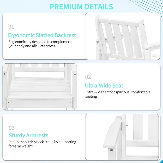 Outdoor Patio Chairs Set of 2, All-Weather Outdoor Patio Dining Chair with Backrest and Armrest, 300 lbs Support HDPE Furniture Garden Chairs for Backyard, Deck, White