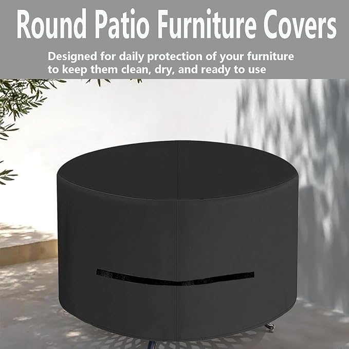 Oslimea Round Outdoor Patio Table Cover 96 Inch, Patio Furniture Covers for Outdoor Table, Waterproof, Windproof, UV Resistant and All Weather Resistant (Black, 96"DIAx28"H)