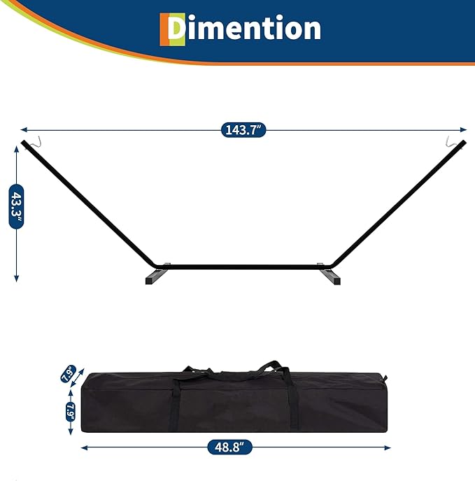 Double Hammock with Stand, Portable Hammock with Reinforced Steel Frame & Storage Bag, 450 Lb Capacity, Striped