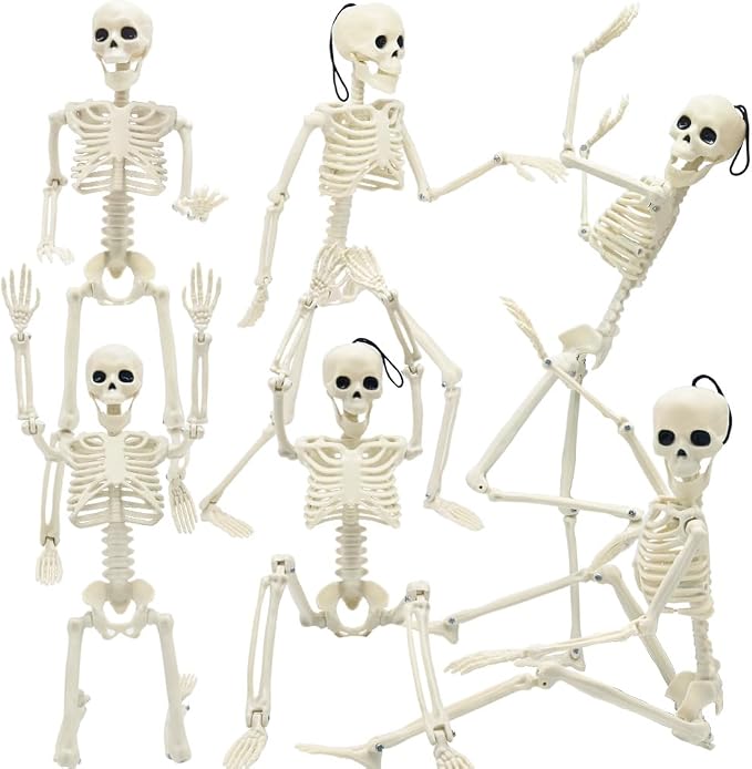 6 Packs Halloween Skeletons, 16 Inch Posable Skeletons for Halloween Props | Mini Plastic Skeleton for Yard Garden Lawn Haunted House Graveyard Decor