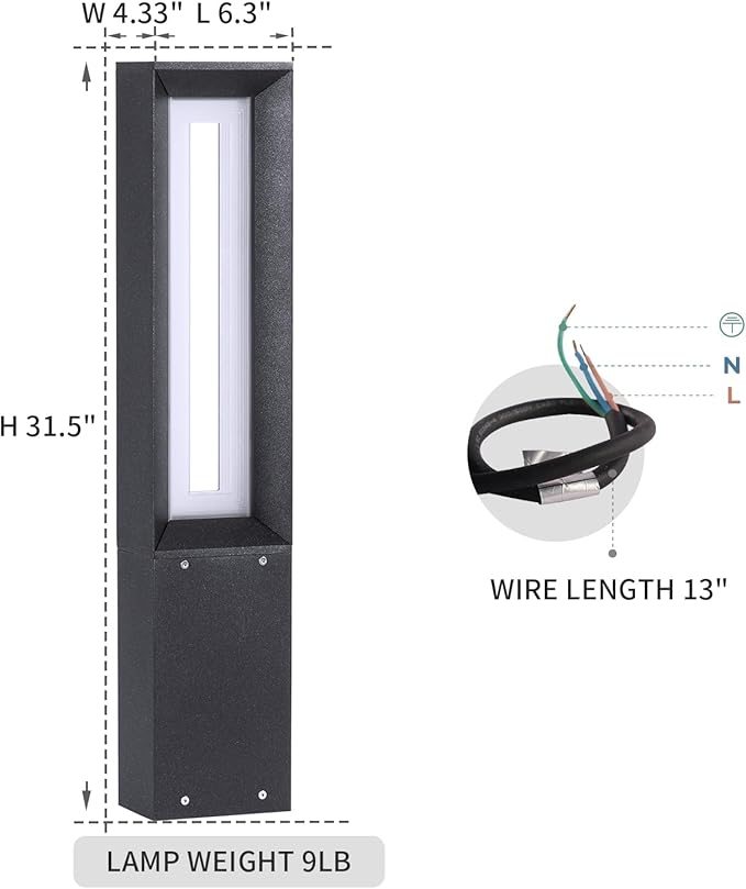 Landscape Path Light, Aluminum 8W 720LM Luxury LED Lighting, 32 Inches Modern Outdoor Bollard Lighting for Lawn, Patio, Courtyard and Driveway Decoration