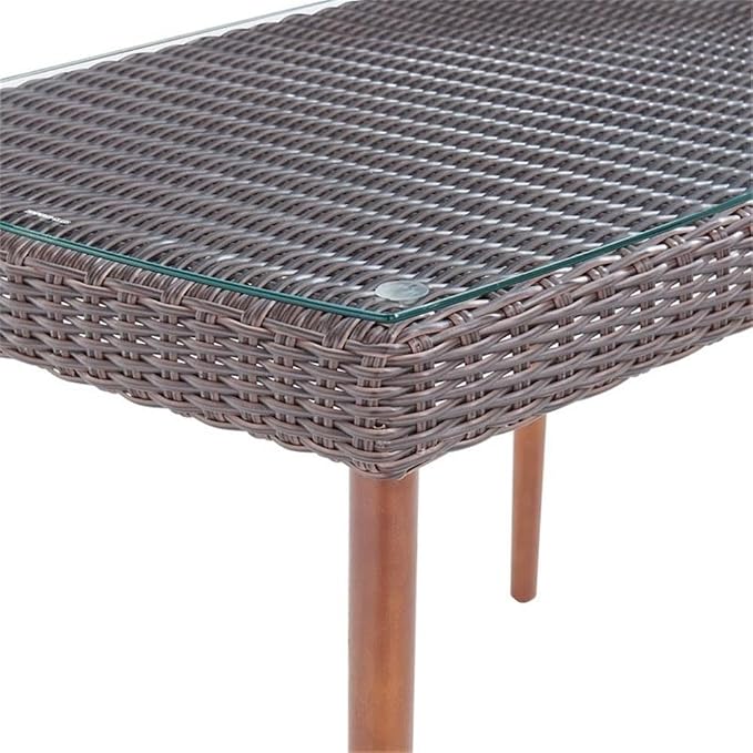 Alaterre Furniture Athens All-Weather Wicker Outdoor 26" H Cocktail Table with Glass Top, chocolate brown