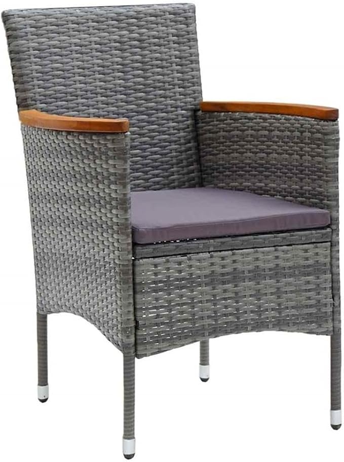 Afuera Living 7 Piece Patio Dining Set, Poly Rattan and Steel Construction, Gray Finish with Cushions, Tempered Glass Tabletop, Acacia Wood Armrests, Modern Outdoor Furniture for Gardens and Terraces