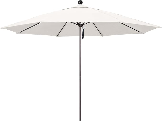 California Umbrella 11Ft Commercial Grade Market Umbrella, Pulley Lift, Aluminum/Fiberglass, 2mm pole wall, Bronze Frame, Solution Dyed White Fabric