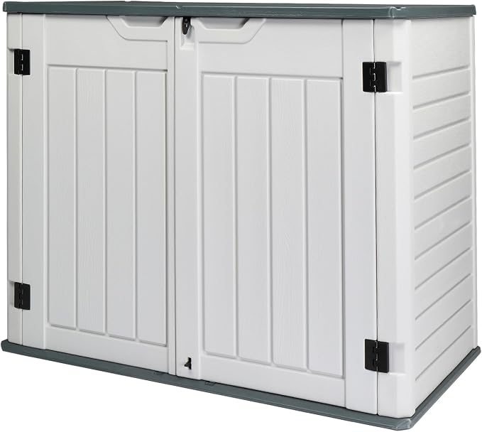Upgraded 260 Gallon Outdoor Storage Box, Lockable HDPE Storage Containers with Lid, Wooden Grain Surface Deck Box Patio Furniture for Garden, Pool, Balcony, Yard