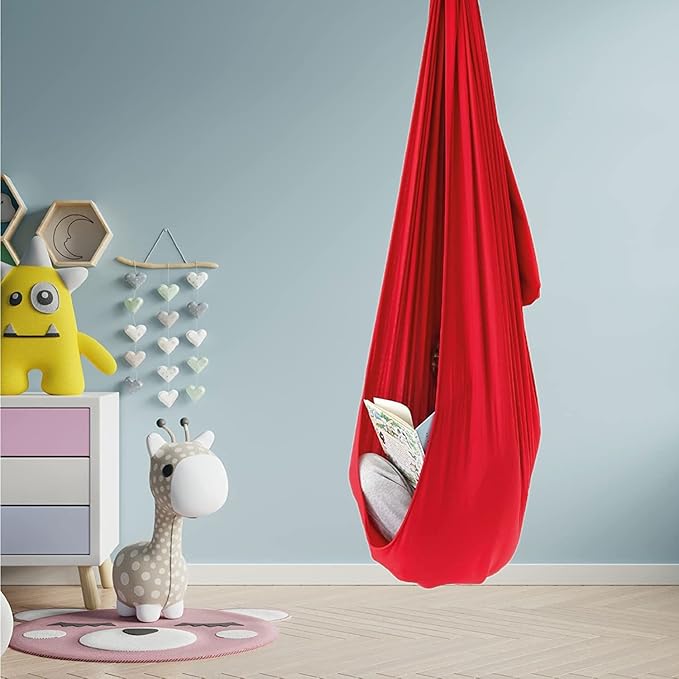 Sensory Swing for Adults Indoor Kids Therapy Swing Calming Snuggle Hammock Durable Soft Strong Fabric Swing Excellent stretchability Includes Hanging Hardware (Color : Red, Size : 1.5M x 2.8M)