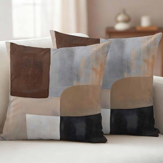 Abstract Ombre Brown Black White Outdoor Waterproof Throw Pillow Covers Set of 2, 18"x18", Modern Art Gradient Decorative Pillow Covers Outside Cushion Case for Patio Porch Garden
