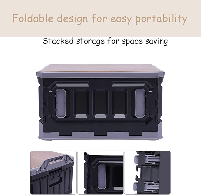 Folding Storage Box, Outdoor Collapsible Foldable Storage Box with Lid, Storage Bins For Picnic Camping Outdoor Activities （Black）