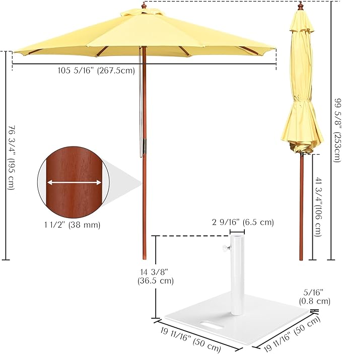 Yescom 9ft Coastal Solid Wood Umbrella Pulley Lift Commercial Base with Wheel Included for Seaside Restaurant Terrace Poolside Beach Club