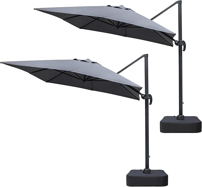 Olilawn 2 Pack 9' X 12' Patio Umbrella with Base Included, Large Outdoor Cantilever Offset Patio Umbrellas Rectangular Aluminum Umbrella with 360-degree Rotation & Infinite Tilt Adjustment for Poolside Luxury, Hosting, Backyard BBQ, Light Grey