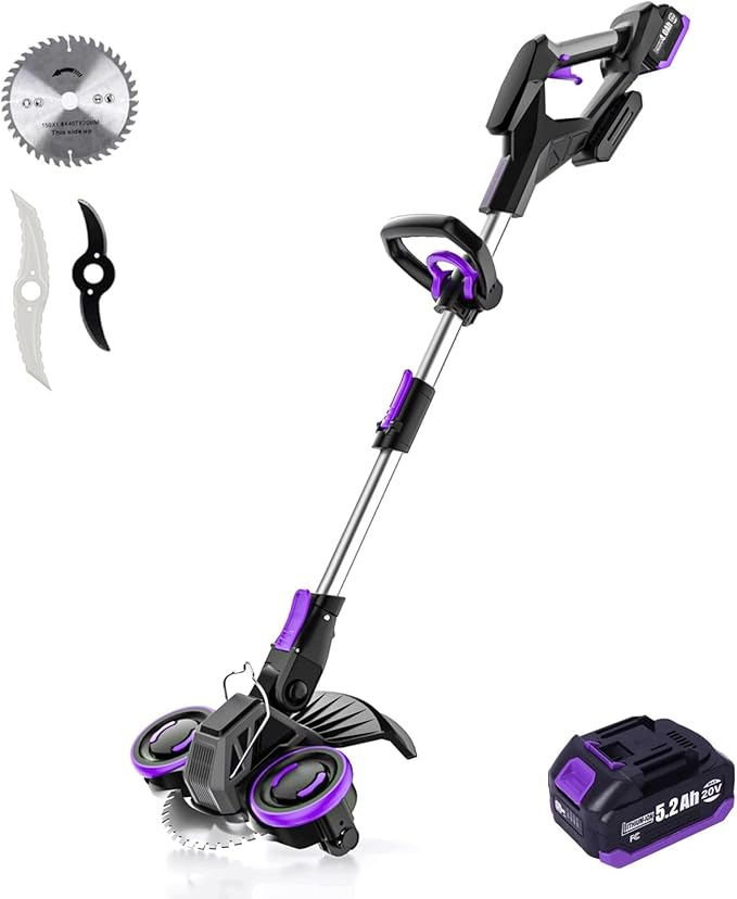 Cordless Weed Wacker, GearBrushless Motor, 20V 5.2Ah Battery Powered, 3 in 1 Edger/Mower/Trimmer with Metal Blade (5.2A Battery Pack)