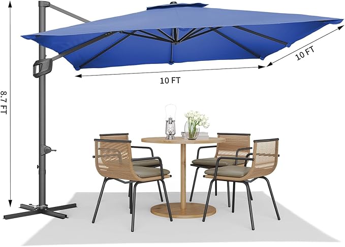 GarveeHome Cantilever Patio Umbrella 10x10 ft Large Rectangle Umbrella Outdoor Market Umbrellas 360 Rotation Offset Hanging Outdoor Shade for Patio Deck Pool Backyard