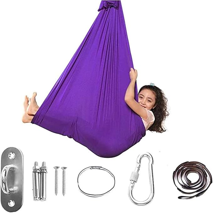 Indoor Therapy Swing Nylon Hammock Kids Cuddle Hammock with Special Needs Elastic Parcel Steady Seat Swing for Children (Color : Purple, Size : 150 x 280 cm)