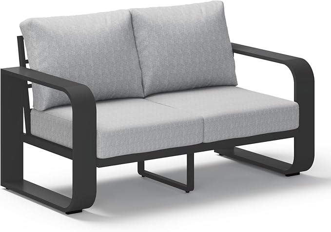 Aluminum Outdoor Patio Couch Loveseat, Oversized Patio Sofa with Widened Armrest & Ultra-Thick Cushions, Deep Seating Modern Patio Furniture for Backyard, Deck, Gray