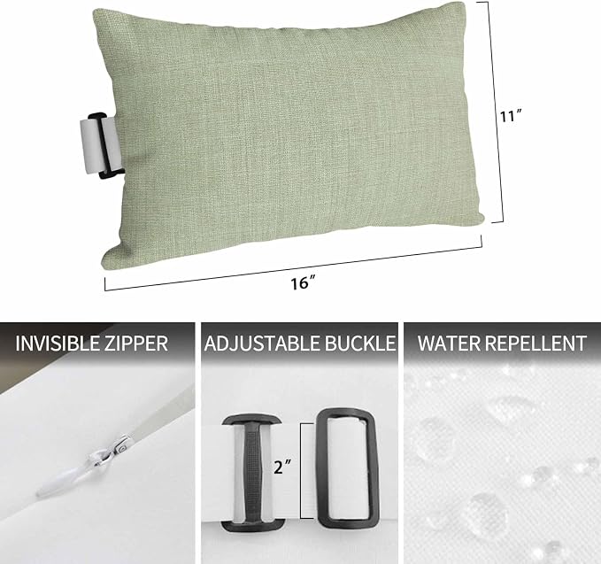 Sage Green Outdoor Lumbar Pillow 12x20 Inch, Farmhouse Burlap Solid Green Color Modern Linen Texture Waterproof Throw Pillow Covers with Insert, Decorative Headrest Pillows for Office Car Travel
