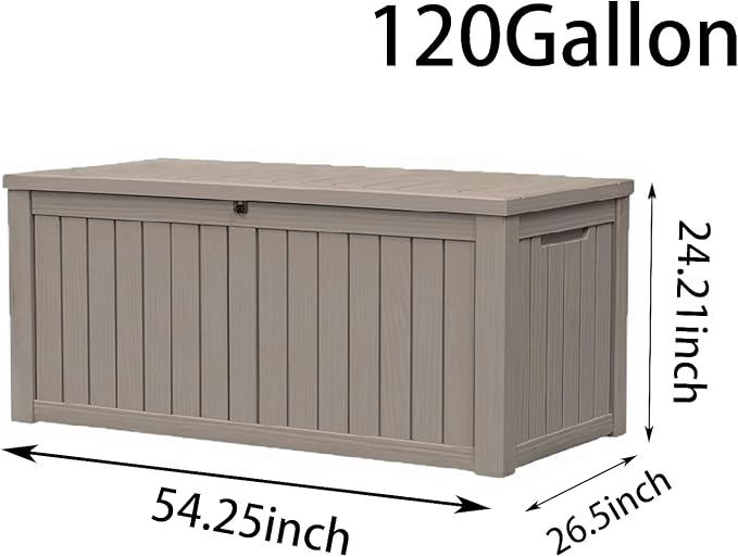 150 GallonOutdoor Storage Box,Resin Deck Boxes Waterproof, IndoorOutdoor Bin for Package Delivery, Patio Cushions, Gardening Tools, Lockable, UV Resistant